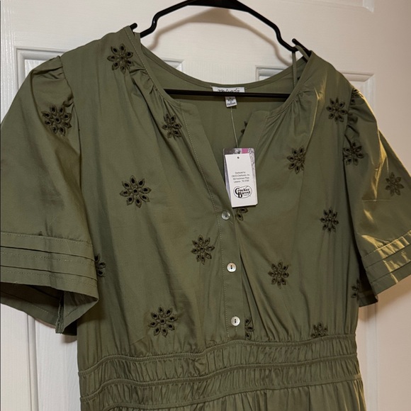 Olive Green Embroidered Maxi Dress - Picture 3 of 5